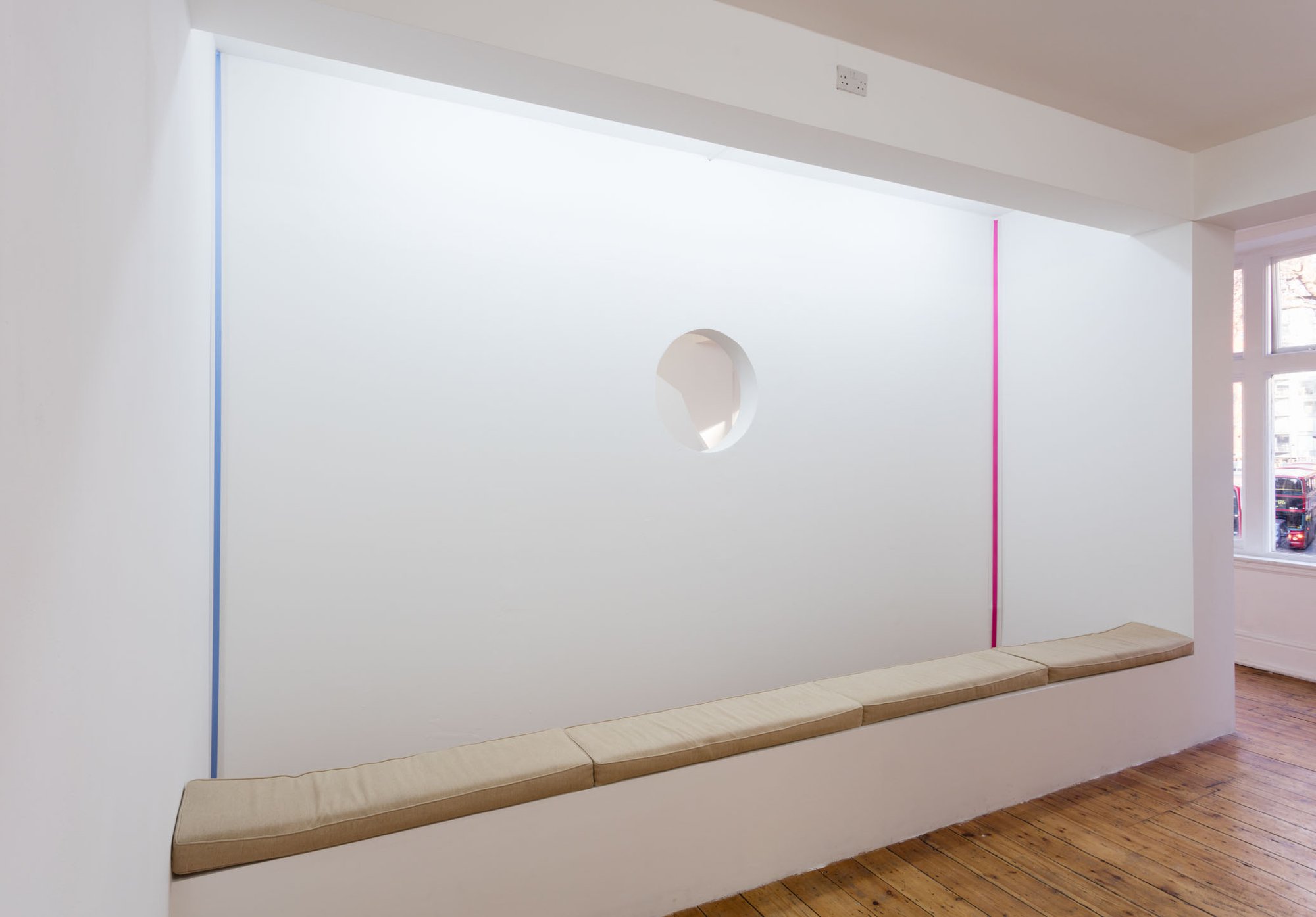 Thomas Kovachevich, Triangle, white packaging tape, grosgrain ribbon, dimensions variable, 2015