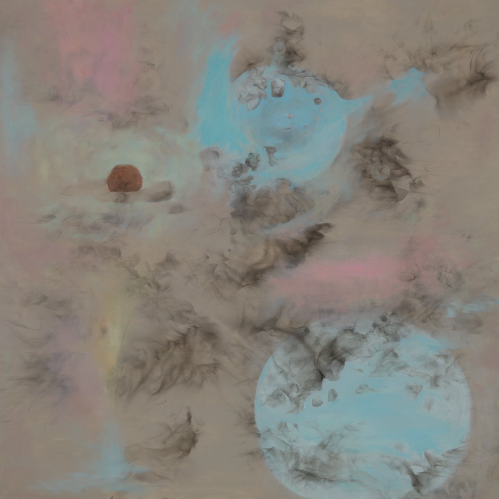 Eftihis Patsourakis, Untitled, oil, acrylic and smoke on canvas, 180 x 200 x 4 cm (70 7/8 x 78 3/4 x 1 5/8 in), 2023