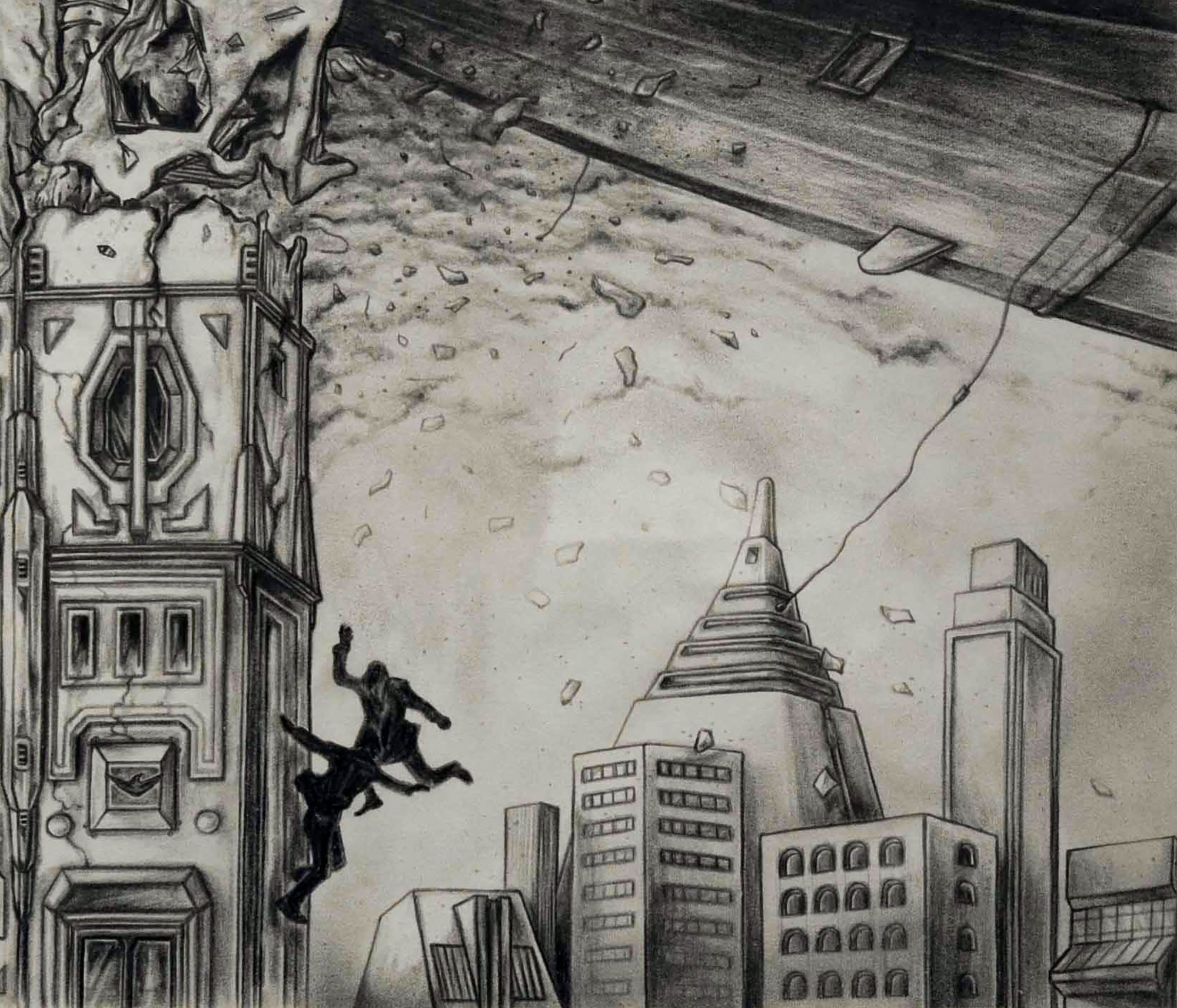 Emre Hüner, Giants Falling, coloured pencil drawing on paper, 48 x 43.5 cm (17 x 19 in), 2009