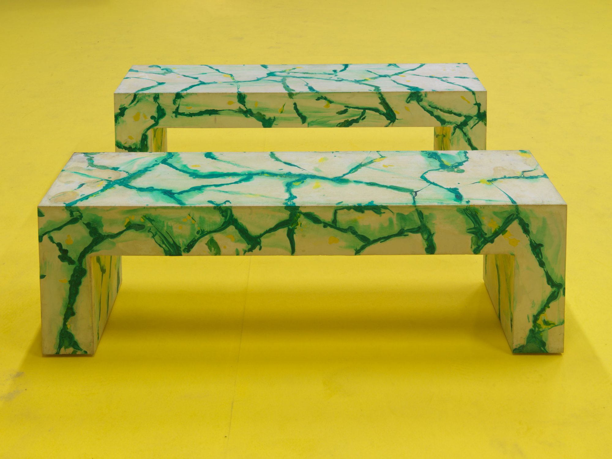 Shahryar Nashat, Drag Twin (Papa Marble’s Disappointment), plaster, oil, steel, 40 x 137 x 35 cm (15 3/4 x 54 x 13 3/4 in), 2015 (front)Shahryar Nashat, Drag Twin (Breakin’ Outta the Mold), plaster, oil, steel, 40 x 137 x 35 cm (15 3/4 x 54 x 13 3/4 in), 2015 (back)