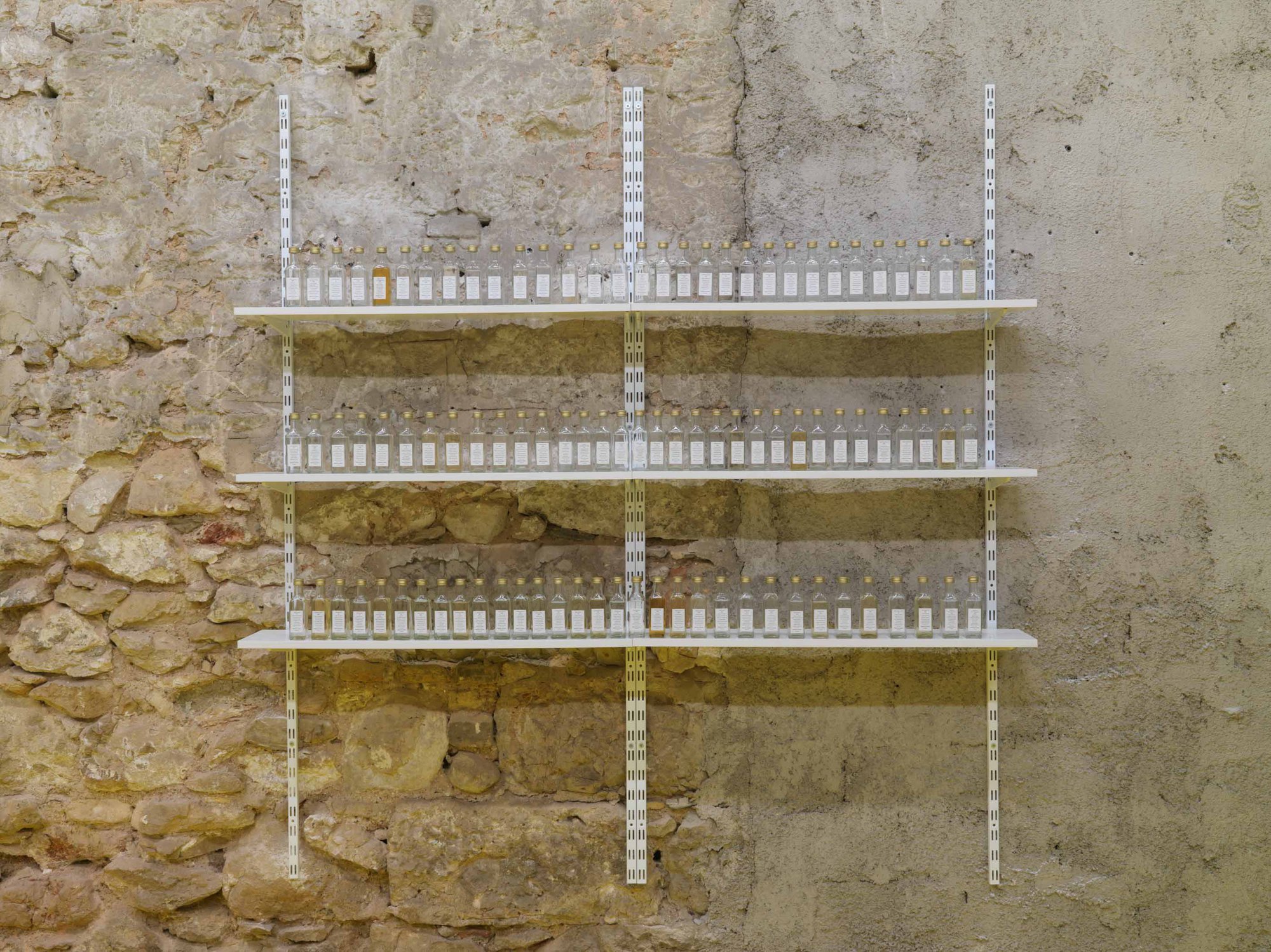 Banu Cennetoğlu, Library of Spirits I: BANUBARMIXT, an assortment of 115 home-made spirits. Package in 100ml uniform bottles, 2013
