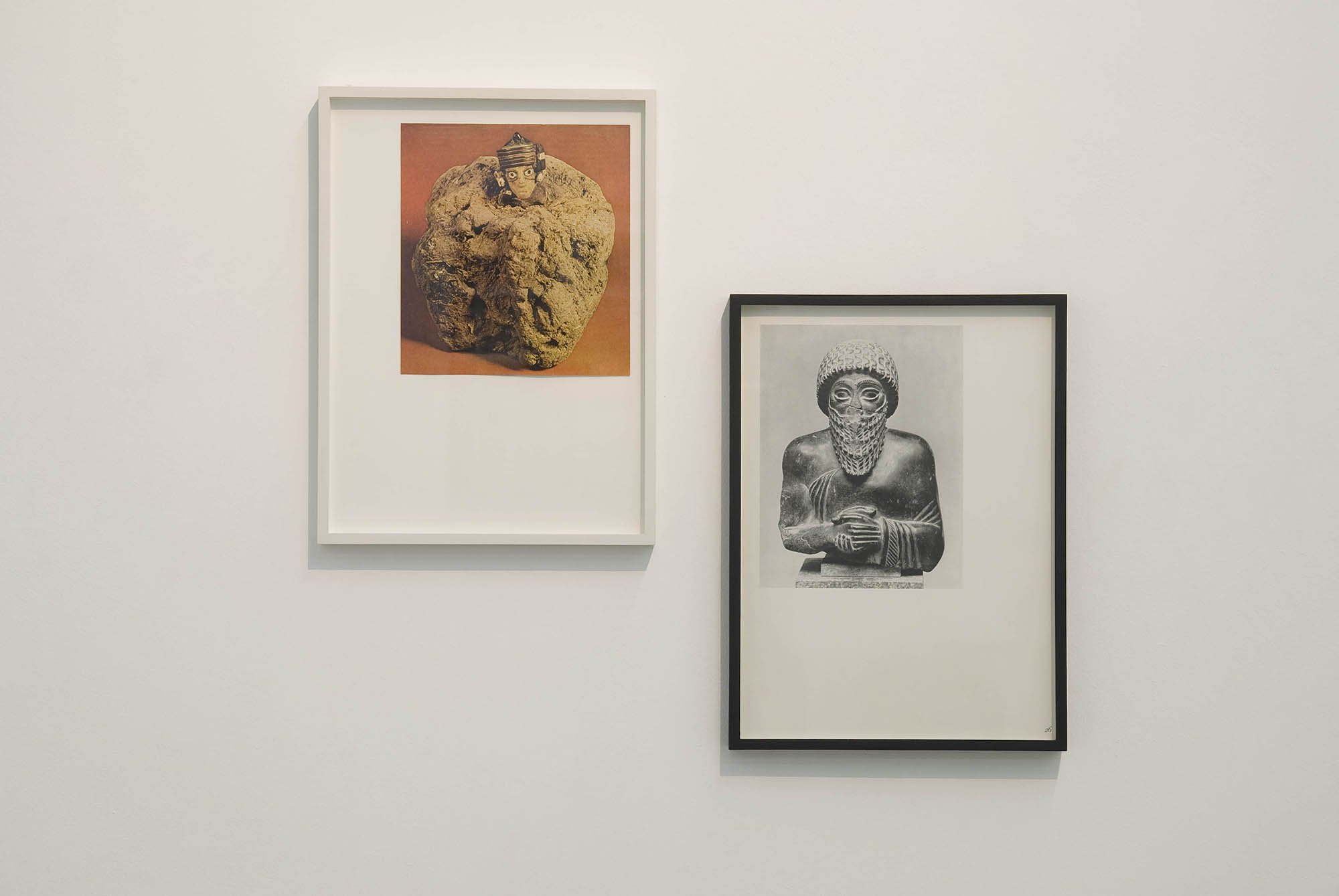 Haris Epaminonda, Untitled #02 l/g, detail, two framed found images, plinth, wooden carved bonze figure, dimensions variable, 2009. Installation view, VOL. IV, Rodeo, Istanbul, 2009